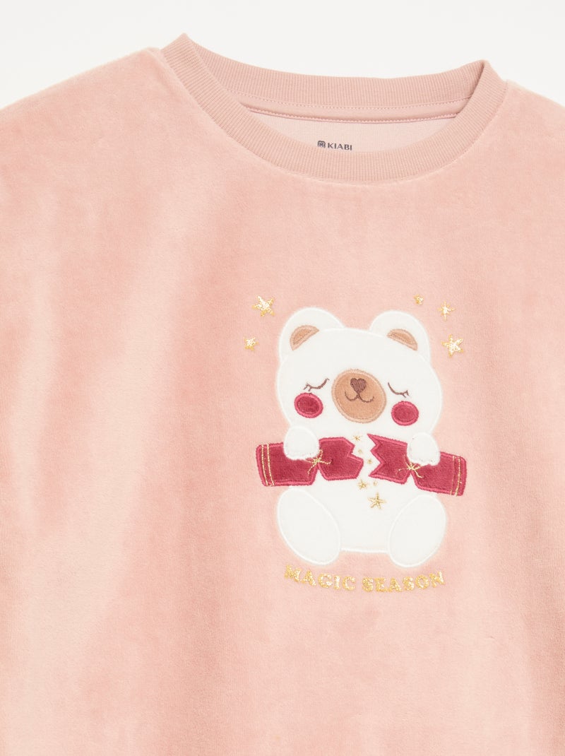 Velouren 2-delige pyjamaset + slaapmasker Rose - Kiabi