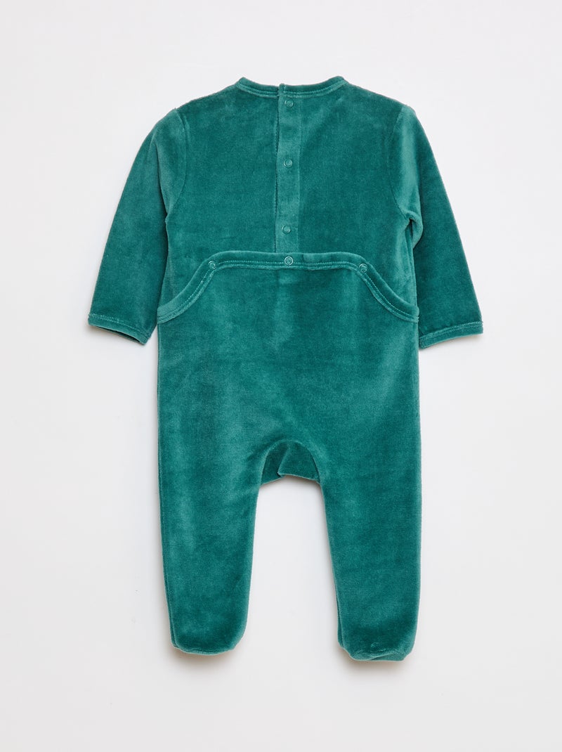 Velours pyjama met voetjes en animatie op de voorkant Groen - Kiabi