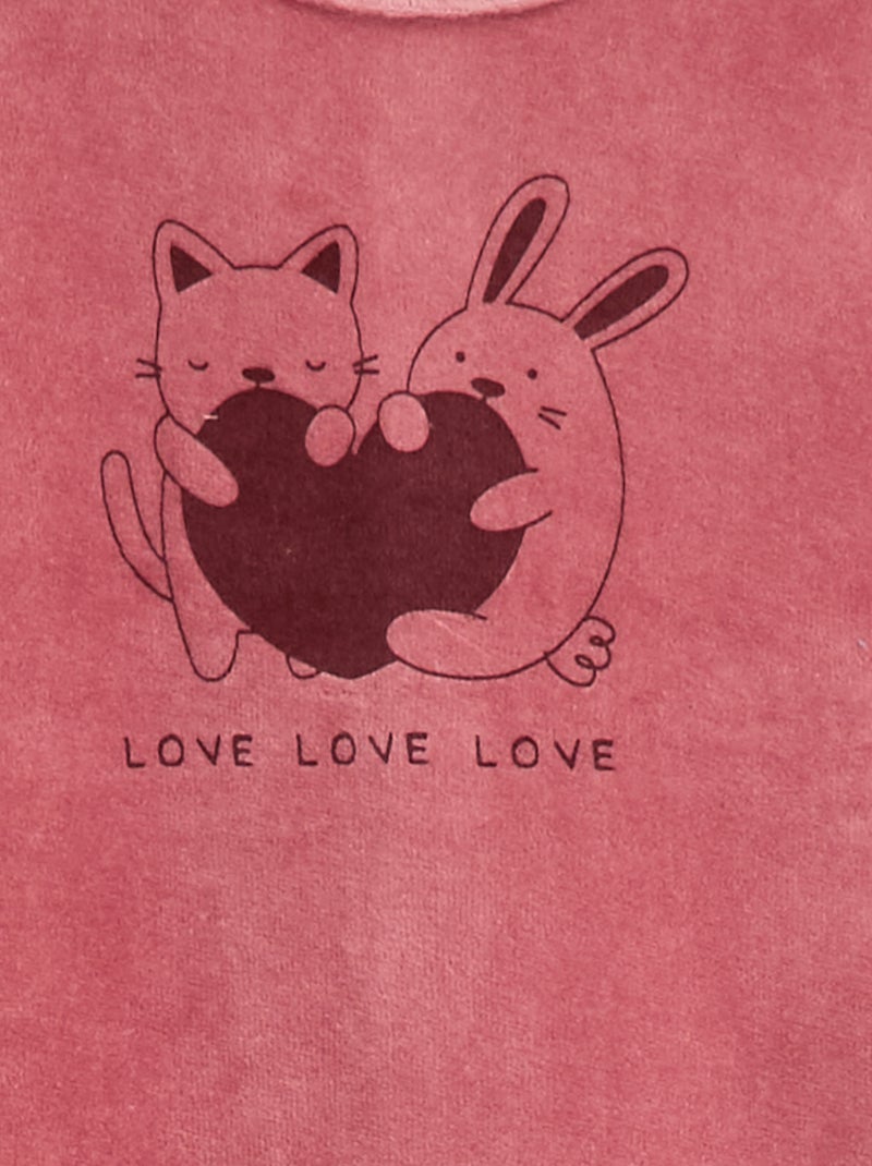 Velours pyjama met voetjes en animatie op de voorkant Rose - Kiabi