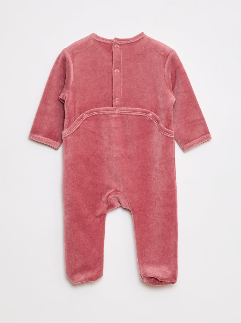 Velours pyjama met voetjes en animatie op de voorkant Rose - Kiabi