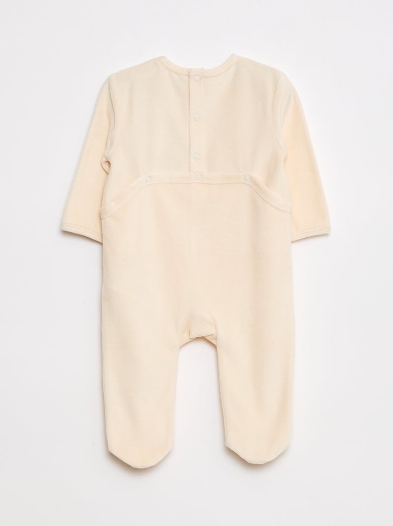 Velours pyjama met voetjes en animatie vooraan Biege - Kiabi