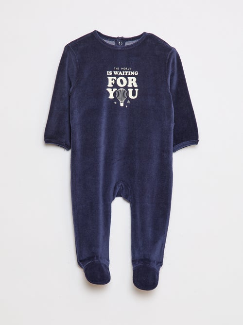 Velours pyjama met voetjes en animatie vooraan - Kiabi