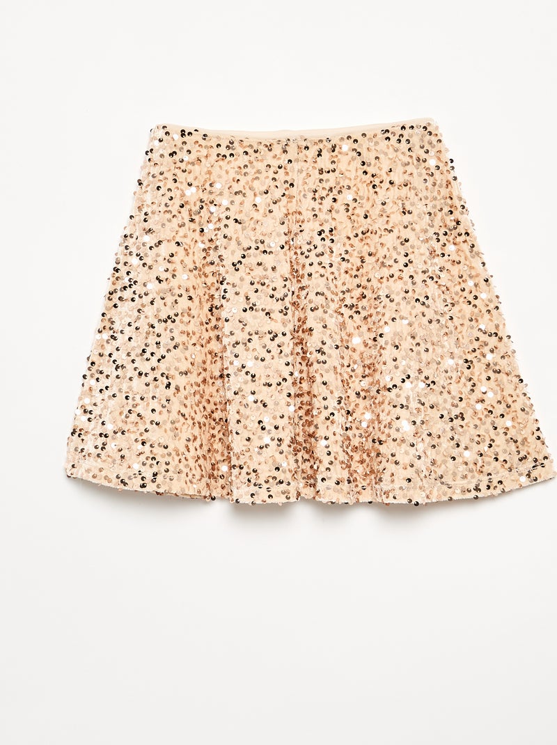 Velours rok met pailletten Beige - Kiabi
