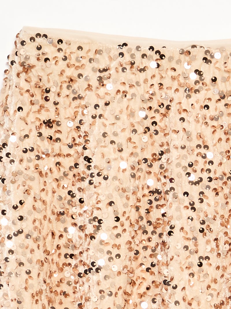 Velours rok met pailletten Beige - Kiabi