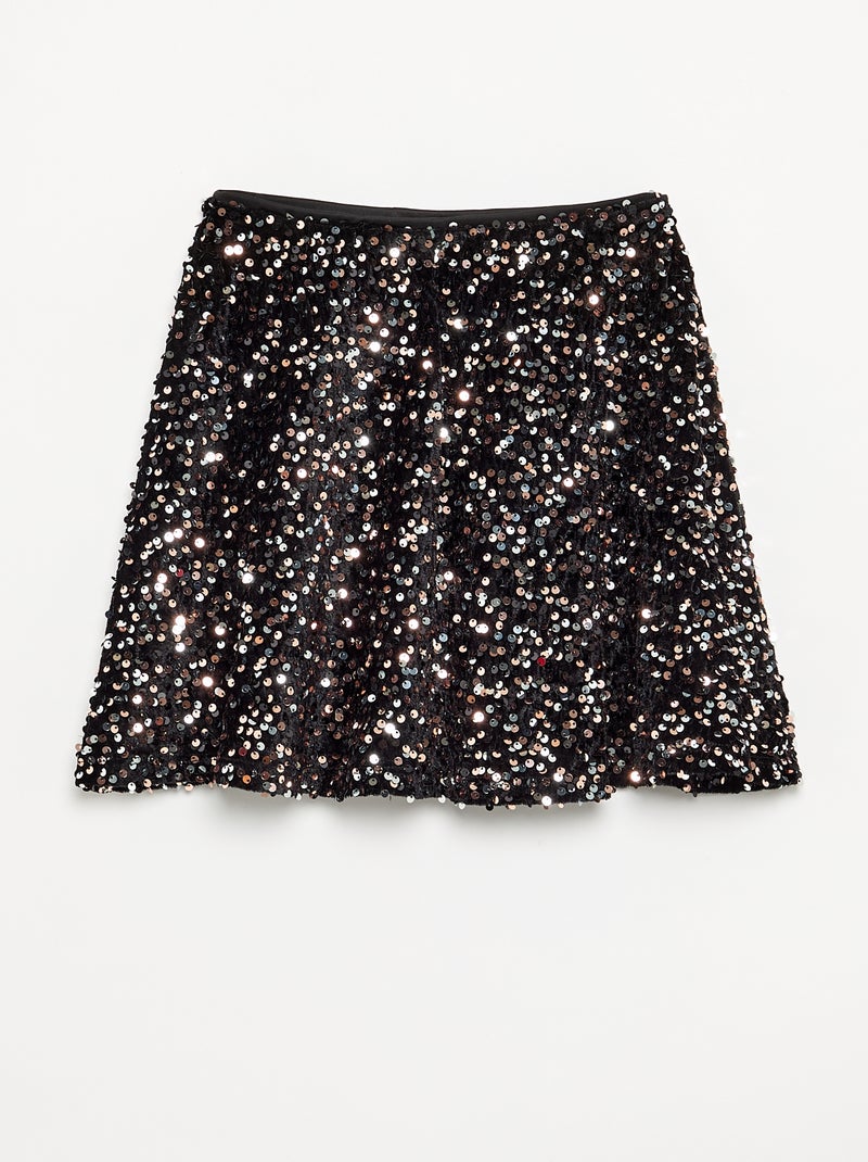 Velours rok met pailletten Zwart - Kiabi