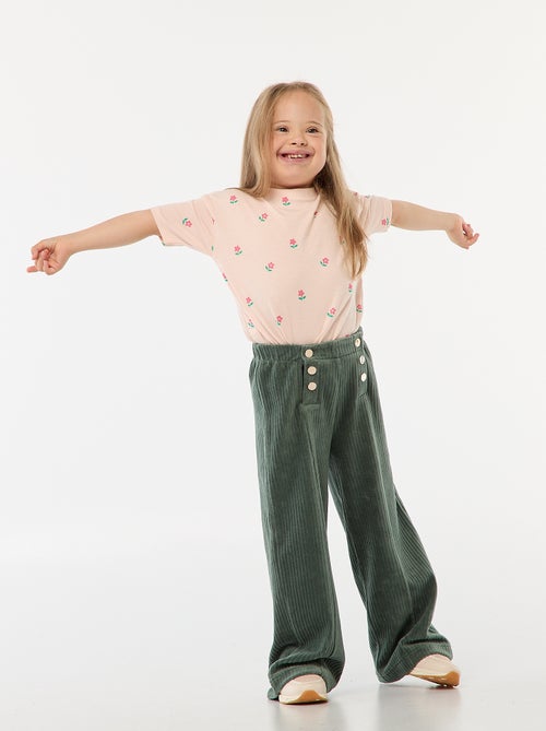 Veloursbroek met dubbele opening met drukknopen - gemakkelijk aan te trekken collectie - Kiabi