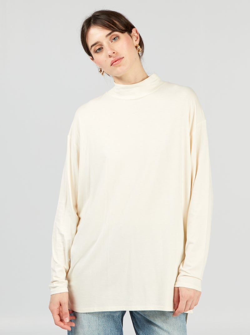 Verlengd T-shirt met hoge kraag BIEGE - Kiabi