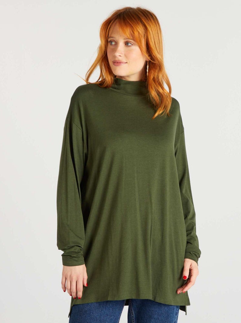 Verlengd T-shirt met hoge kraag KAKI - Kiabi