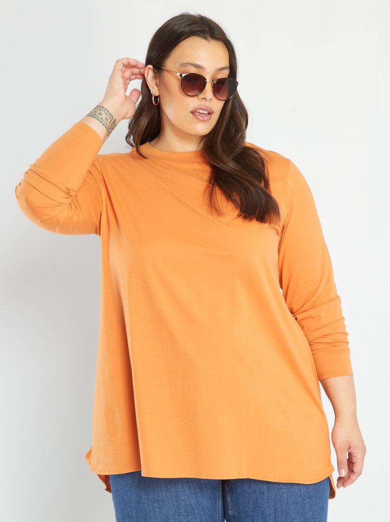Verlengd T-shirt met lange mouw ORANJE - Kiabi