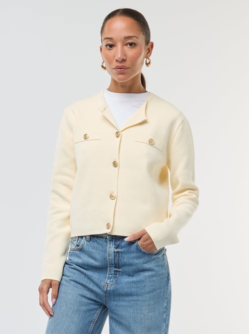 Vest met goudkleurige knopen en textuurtricot - Kiabi