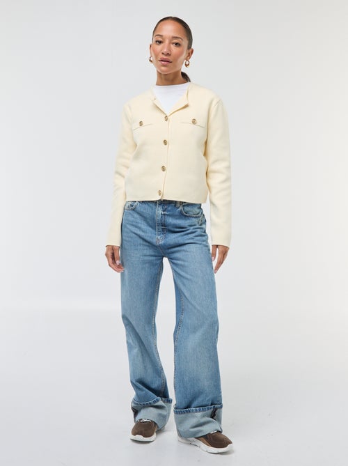 Vest met goudkleurige knopen en textuurtricot - Kiabi