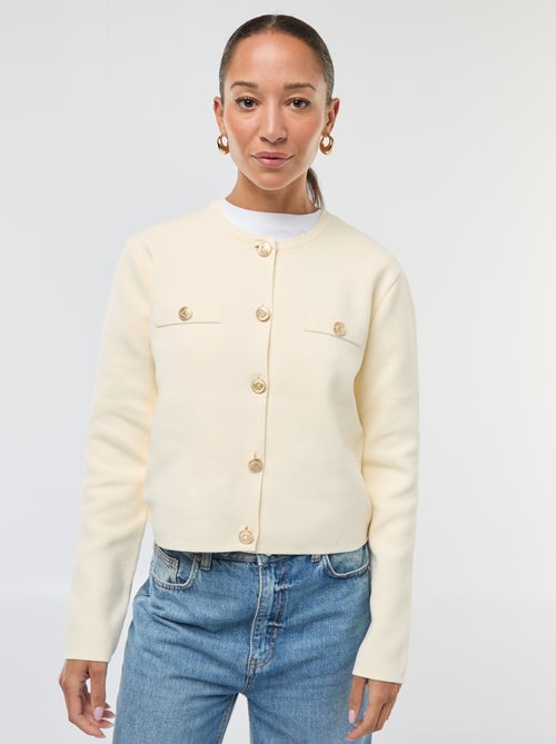 Vest met goudkleurige knopen en textuurtricot - Kiabi