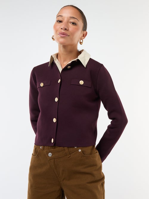 Vest met goudkleurige knopen en textuurtricot - Kiabi