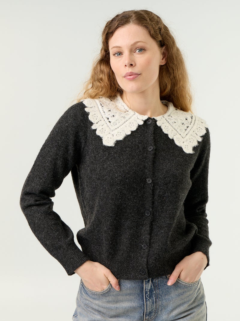 Vest met knopen en Peter Pan-kraag Grijs - Kiabi