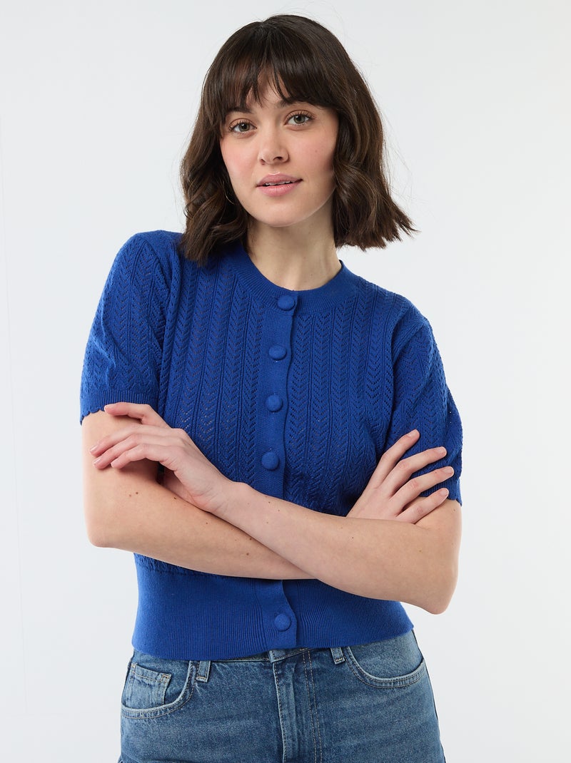 Vest met korte mouwen van ajourgebreide stof Blauw - Kiabi