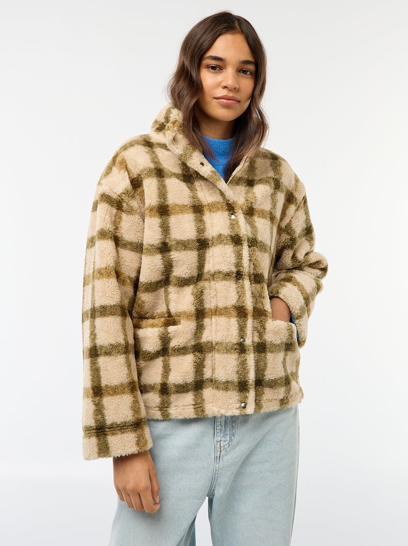 Vest met opstaande kraag en schapenvachteffect Wit - Kiabi