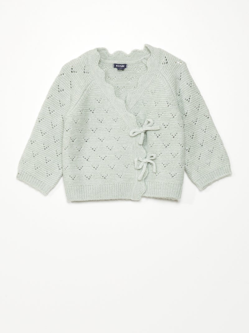 Vest met overslag van fantasietricot grijs groen - Kiabi