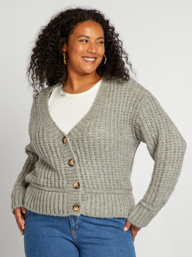 Vest met V-hals van grofgebreid tricot GRIJS - Kiabi