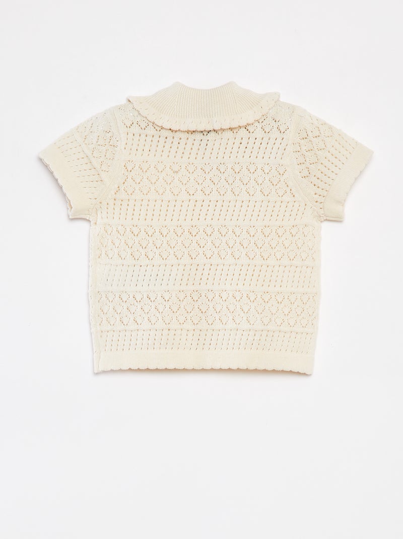 Vest van ajourtricot met korte mouw WIT - Kiabi