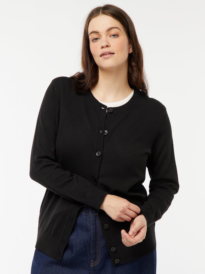 Vest van dun gebreid tricot met knoopsluiting zwart - Kiabi