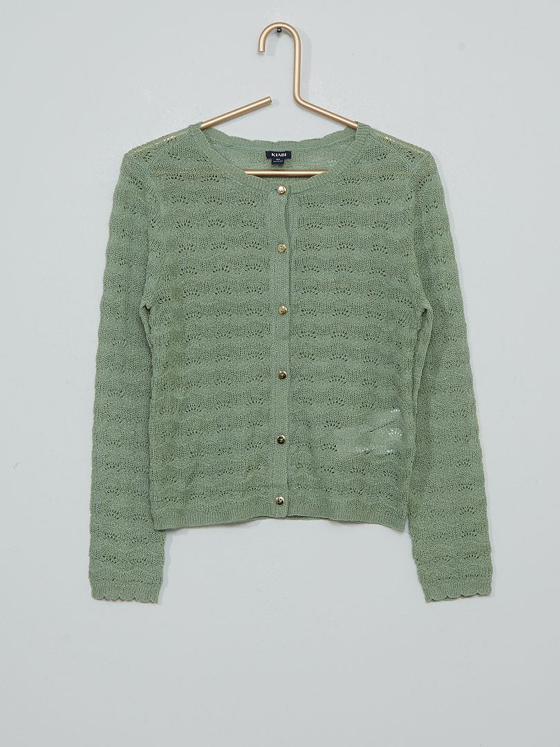 Vest van dun opengewerkt tricot grijs groen - Kiabi