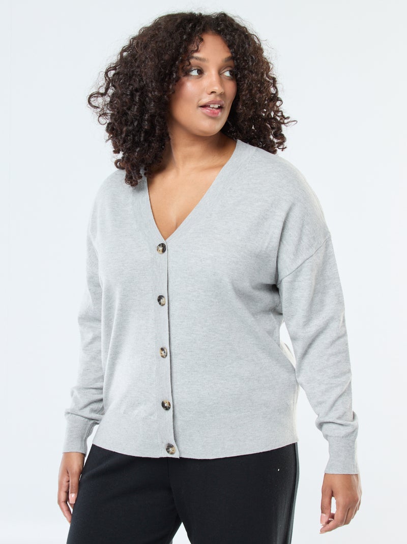 Vest van dun tricot met knoopsluiting Grijs - Kiabi