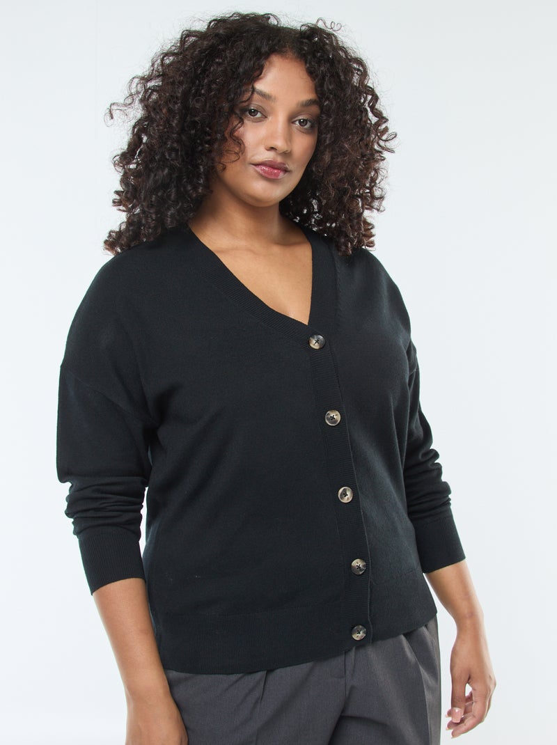 Vest van dun tricot met knoopsluiting zwart - Kiabi