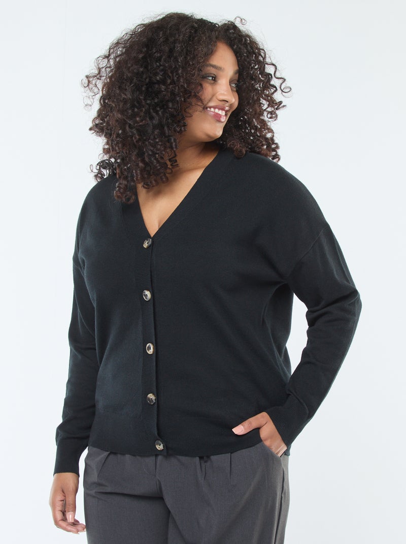Vest van dun tricot met knoopsluiting zwart - Kiabi