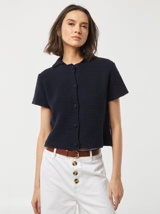 Vest van gespikkeld tricot met korte mouw