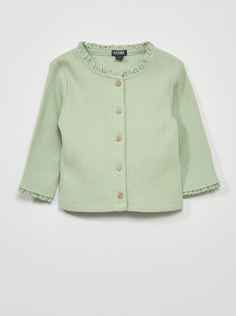 Vest van ribstof met kant GROEN - Kiabi