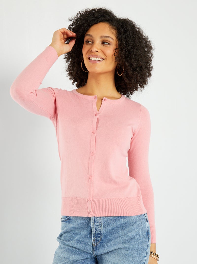 Vest van tricot met knopen lichtroze - Kiabi
