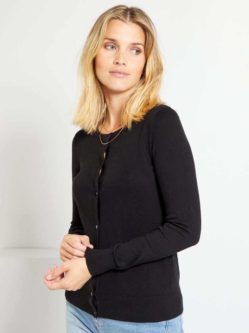 Vest van tricot met knopen zwart - Kiabi