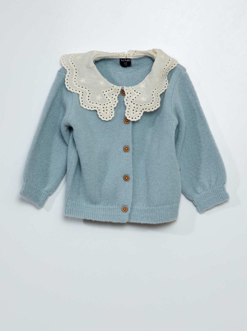 Vestje met kraagje van broderie anglaise BLAUW - Kiabi