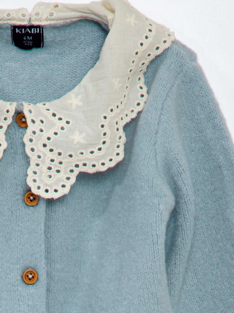 Vestje met kraagje van broderie anglaise BLAUW - Kiabi