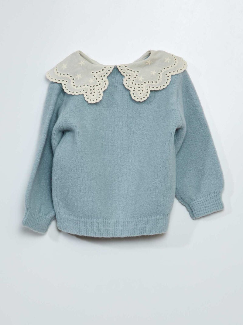Vestje met kraagje van broderie anglaise BLAUW - Kiabi