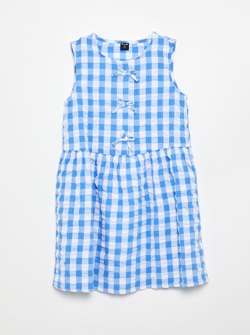 Vichy-jurk met korte mouwen, strik en scrunchie - Kiabi