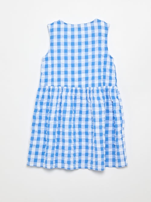 Vichy-jurk met korte mouwen, strik en scrunchie - Kiabi