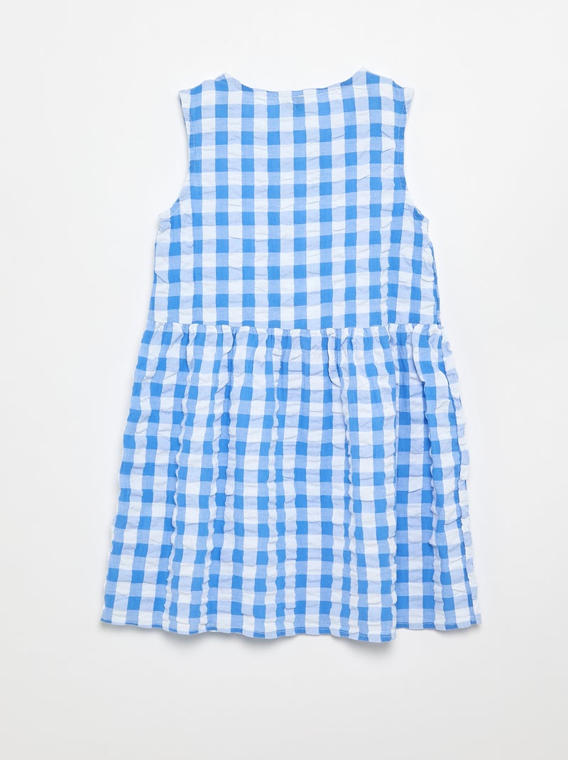 Vichy-jurk met korte mouwen, strik en scrunchie Blauw - Kiabi