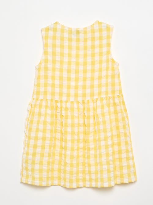 Vichy-jurk met korte mouwen, strik en scrunchie - Kiabi
