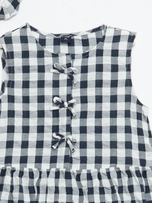 Vichy-jurk met korte mouwen, strik + scrunchie - Kiabi