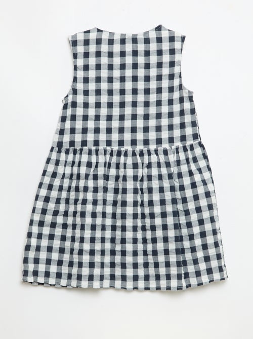 Vichy-jurk met korte mouwen, strik + scrunchie - Kiabi