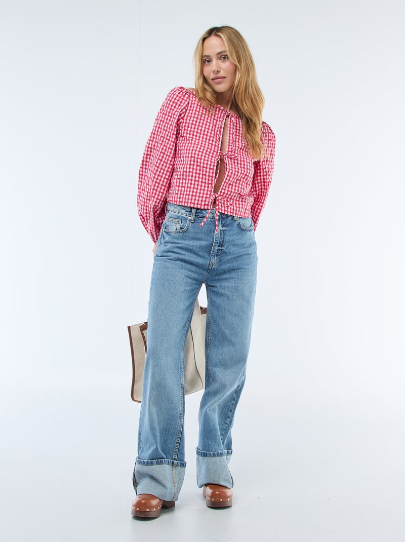 Vichyblouse met knoopjes Rood - Kiabi