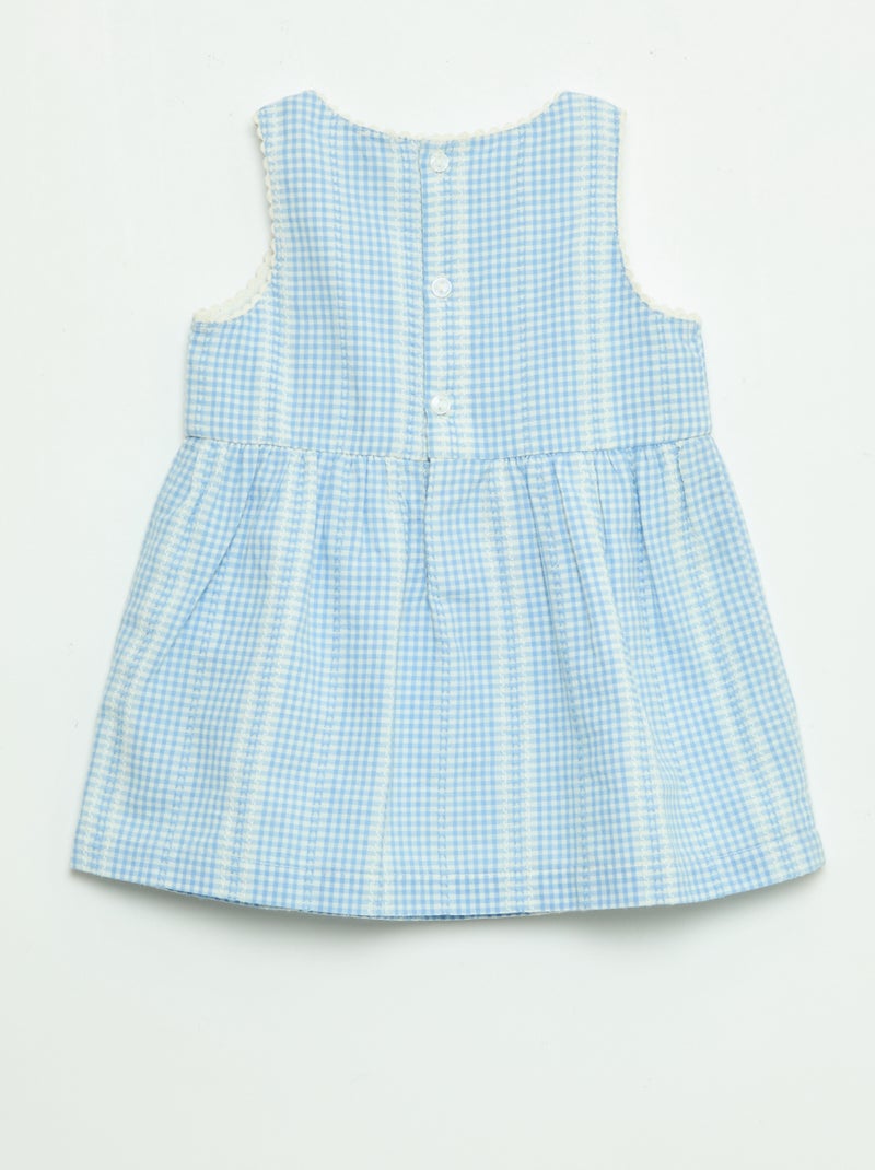 Vichyjurk van katoenen gaas Blauw - Kiabi