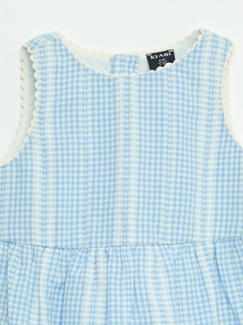 Vichyjurk van katoenen gaas Blauw - Kiabi