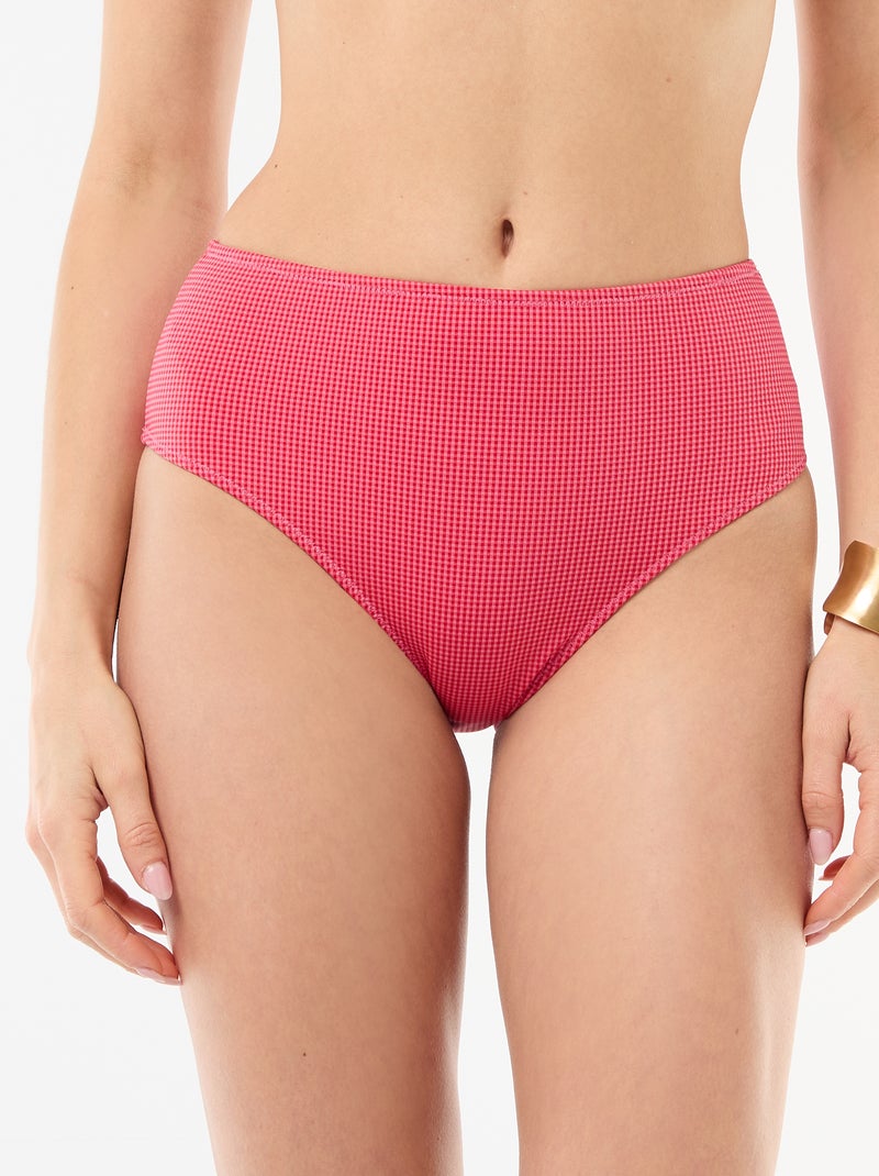 Vichyprint badslip met hoge taille Rood - Kiabi