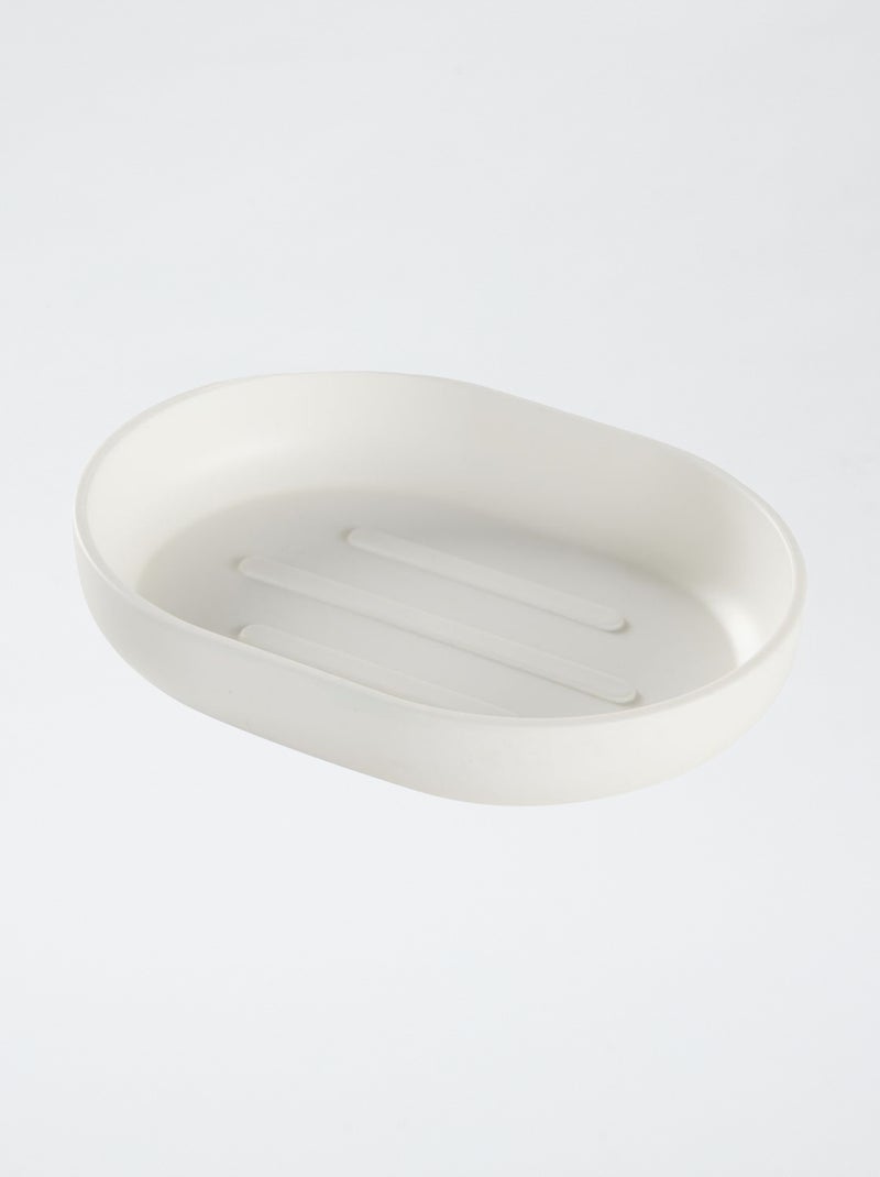 Vierdelig setje - Zeephouder + zeepdispenser + tandenborstelpotje + toiletborstel WIT - Kiabi
