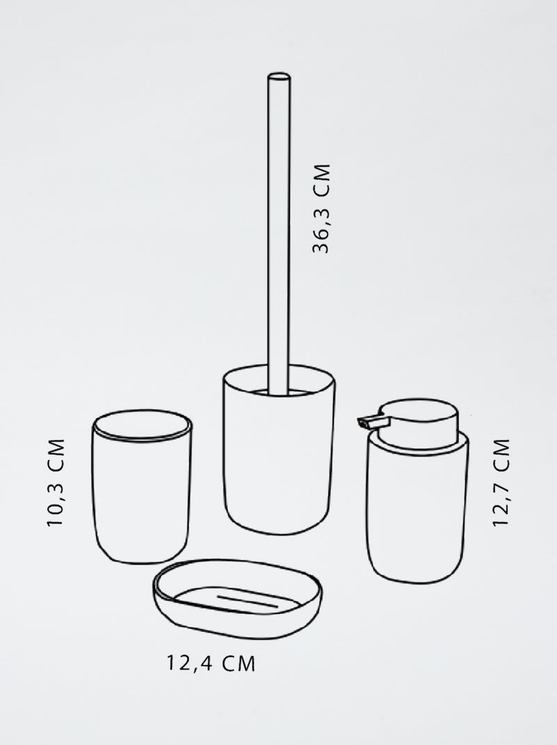 Vierdelig setje - Zeephouder + zeepdispenser + tandenborstelpotje + toiletborstel WIT - Kiabi