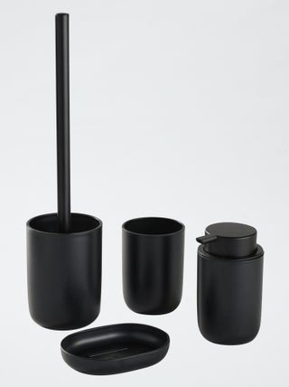 Vierdelig setje - Zeephouder + zeepdispenser + tandenborstelpotje + toiletborstel