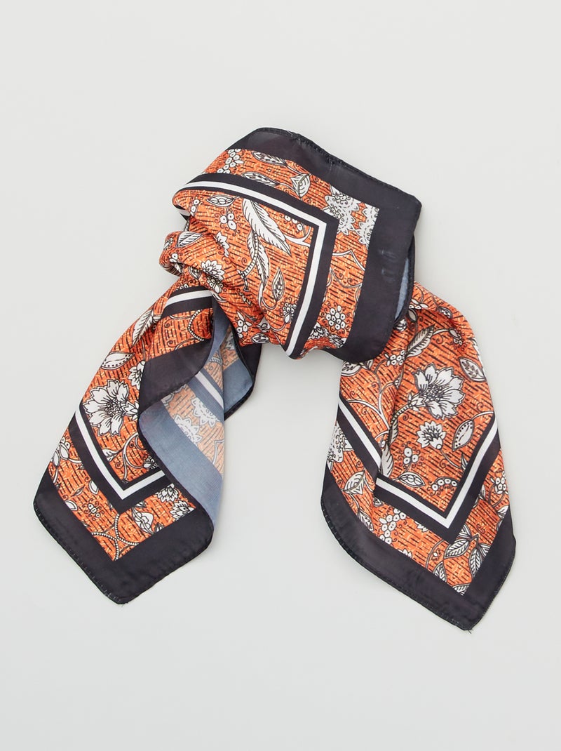 Vierkante foulard met bloemenprint oranje - Kiabi
