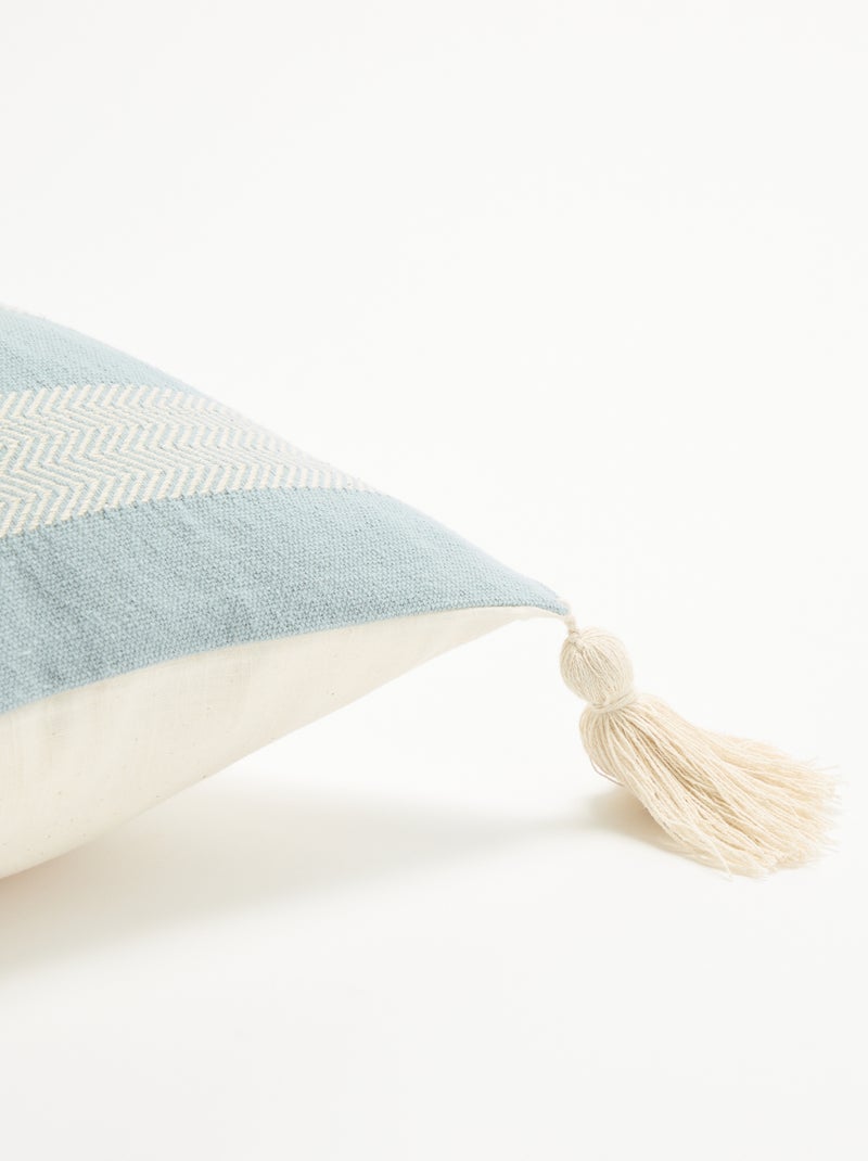 Vierkante kussenhoes met pompons Blauw - Kiabi